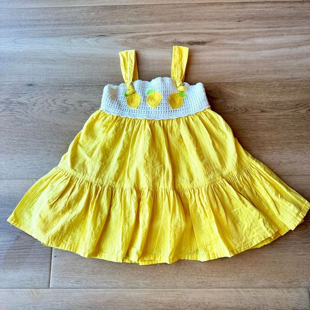 Tommy Bahama Toddler Girl Yellow Crochet Lemon Applique A-Line Sundress Size 2T